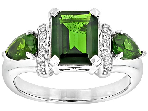 Photo of Green Chrome Diopside and White Zircon Rhodium Over Sterling Silver 3-Stone Ring 2.91CTW - Size 8