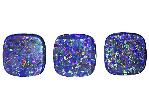 Photo of Multi-Color Australian Opal Triplet 8mm Cushion Cabochon Cut Gemstones Set of 3 4.50Ctw