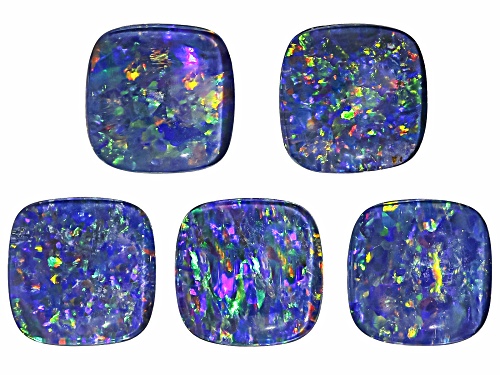 Photo of Multi-Color Australian Opal Triplet 8mm Cushion Cabochon Cut Gemstones Set of 5 7.50Ctw
