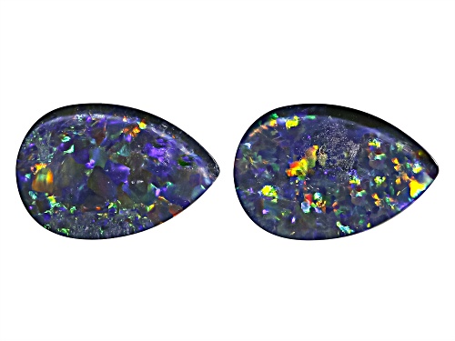 Multi-Color Australian Opal Triplet 12x8mm Pear Cabochon Cut Gemstones Matched Pair 3.50Ctw