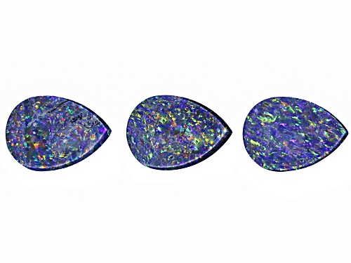 Multi-Color Australian Opal Triplet 12x8mm Pear Cabochon Cut Gemstones Set of 3 9.00Ctw