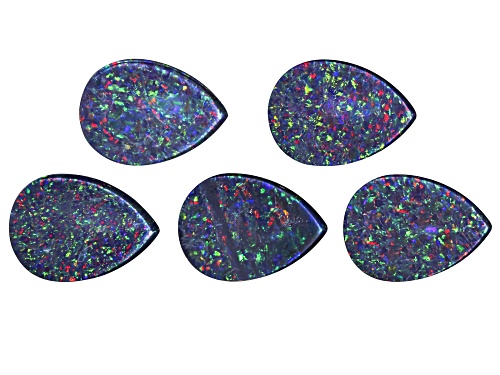 Multi-Color Australian Opal Triplet 14x10mm Pear Cabochon Cut Gemstones Set of 5 14.50Ctw