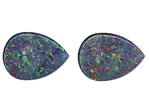 Multi-Color Australian Opal Triplet 14x10mm Pear Cabochon Cut Gemstones Matched Pair 6.00Ctw