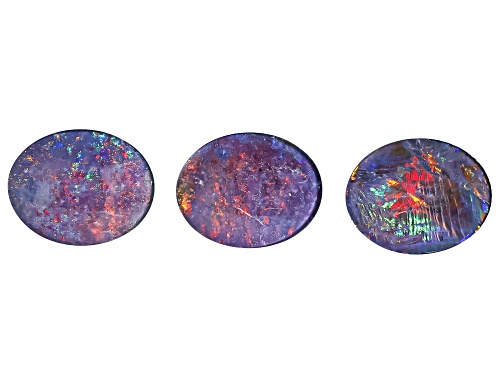 Photo of Multi-Color Australian Opal Triplet 10x8mm Oval Cabochon Cut Gemstones Set of 3 4.00Ctw