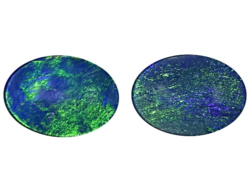 Multi-Color Australian Opal Triplet 14x10mm Oval Cabochon Cut Gemstones Matched Pair 6.50Ctw