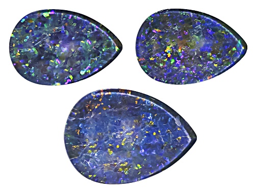 Multi-Color Australian Opal Triplet 14x10mm, 12x8mm Pear Cabochon Cut Gemstones Set of 3 7.00Ctw