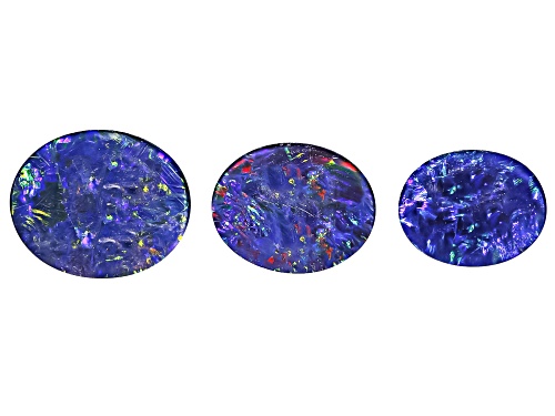 Photo of Multi-Color Australian Opal Triplet 12x10mm,11x9mm,10x8mm Oval Cabochon Gemstones Set of 3 6.00Ctw