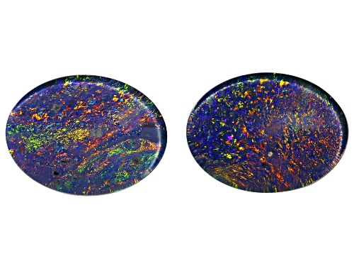 Photo of Multi-Color Australian Opal Triplet 16x12mm Oval Cabochon Gemstones Matched Pair 9.50Ctw
