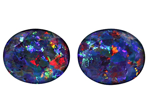 Multi-Color Australian Opal Triplet 12x10mm Oval Faceted Cut Gemstones Matched pair 6.50Ctw
