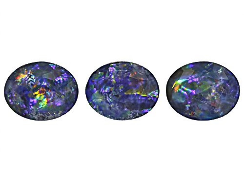 Photo of Multi-Color Australian Opal Triplet 10x8mm Oval Faceted Cut Gemstones Set of 3 5.50Ctw