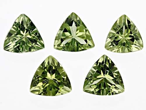 Green Apatite 5.0mm Trillion Faceted Gemstones Set Of 5,2ctw