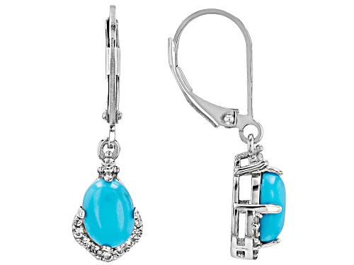 Photo of Sleeping Beauty Turquoise Oval 8x6mm and White Zircon Sterling Silver Earring 0.28ctw