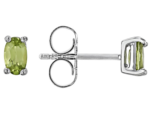 Photo of Peridot Oval 5x3mm Rhodium Over Sterlig Silver Stud Earrings 0.34ctw