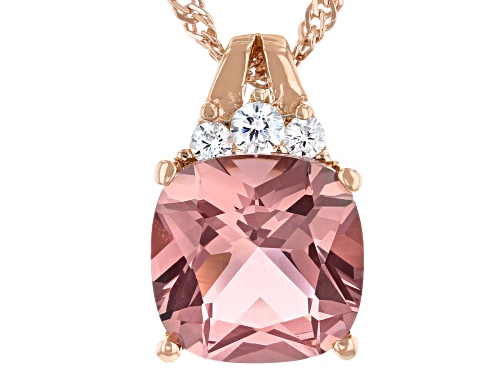Pink Cubic Zirconia Cushion 10mm & Cubic Zirconia 18k Rose Gold Over Sterling Silver Pendant 3.28ctw