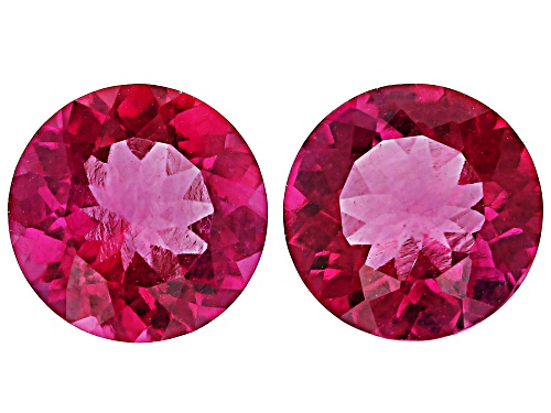 Photo of Red Lab Created Bixbite 6mm Round Faceted Cut Gemstones Matched Pair 1CTW