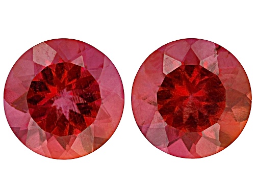 Red Lab Created Bixbite 8.5mm Round Faceted Cut Gemstones Matched Pair 4CTW