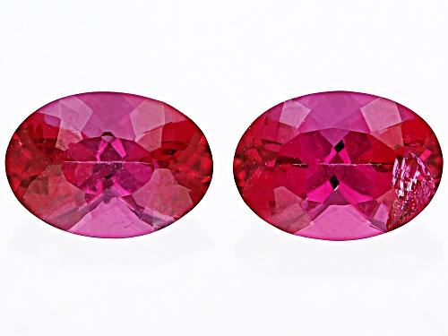 Photo of Red Lab Created Bixbite 7x5mm Oval Faceted Cut Gemstones Matched Pair 1CTW