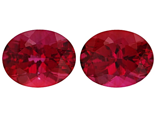Photo of Red Lab Created Bixbite 9x7mm Oval Faceted Cut Gemstones Matched Pair 3CTW