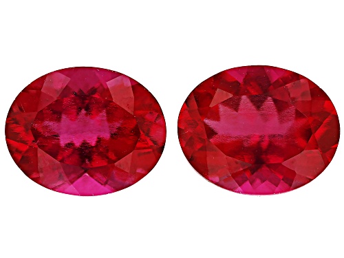 Red Lab Created Bixbite 10x8mm Oval Faceted Cut Gemstones Matched Pair 4CTW