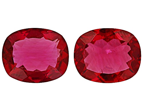 Red Lab Created Bixbite 11x9mm Cushion Faceted Cut Gemstones Matched Pair 6.50CTW