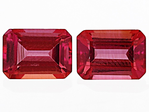 Red Lab Created Bixbite 7x5mm Octagon Faceted Cut Gemstones Matched Pair 1.75CTW