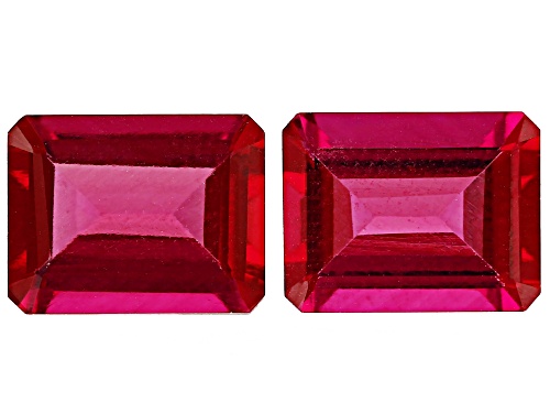 Photo of Red Lab Created Bixbite 9x7mm Octagon Faceted Cut Gemstones Matched Pair 3.50CTW