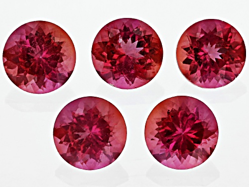 Photo of Red Lab Created Bixbite 5mm Round Faceted Cut Gemstones Set of 5 2CTW