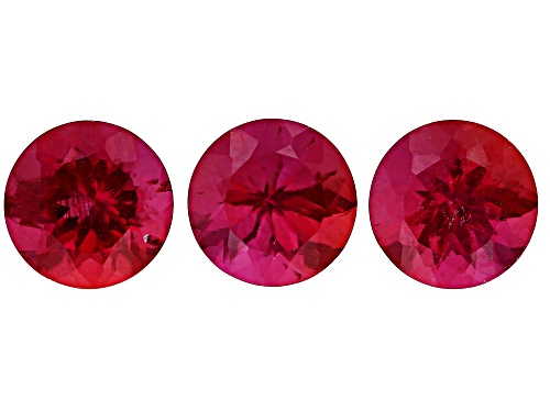 Photo of Red Lab Created Bixbite 6mm Round Faceted Cut Gemstones Set of 3 2CTW