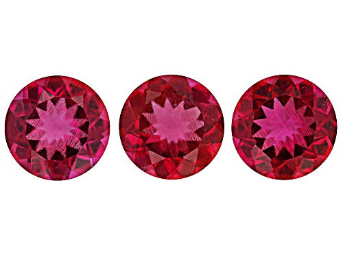 Red Lab Created Bixbite 8.5mm Round Faceted Cut Gemstones Set of 3 6CTW
