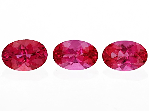Photo of Red Lab Created Bixbite 6x4mm Oval Faceted Cut Gemstones Set of 3 1CTW