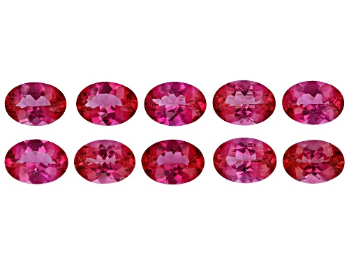 Photo of Red Lab Created Bixbite 7x5mm Oval Faceted Cut Gemstones Set of 10 5CTW