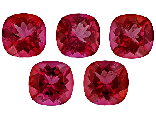 Photo of Red Lab Created Bixbite 7mm Cushion Faceted Cut Gemstones Set of 5 6.50CTW