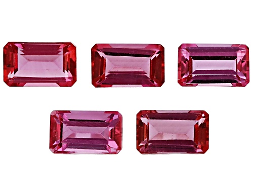 Photo of Red Lab Created Bixbite 5x3mm Octagon Faceted Cut Gemstones Set of 5 1.25CTW