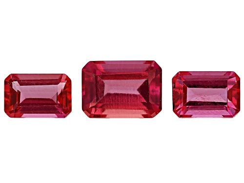 Photo of Red Lab Created Bixbite 6x4mm 2pcs 7x5mm 1 pc Octagon Faceted Cut Gemstones Set of 3 1.90CTW
