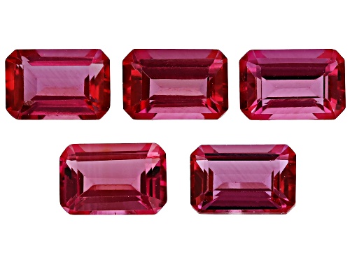 Red Lab Created Bixbite 6x4mm Octagon Faceted Cut Gemstones Set of 5 2.50CTW