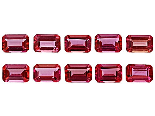 Photo of Red Lab Created Bixbite 6x4mm Octagon Faceted Cut Gemstones Set of 10 5CTW