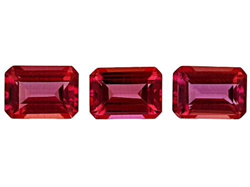 Red Lab Created Bixbite 7x5mm Octagon Faceted Cut Gemstones Set of 3 2.50CTW
