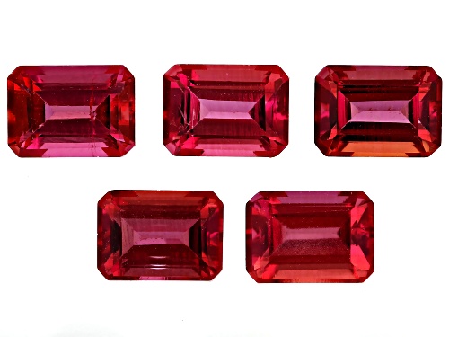 Photo of Red Lab Created Bixbite 7x5mm Octagon Faceted Cut Gemstones Set of 5 4.50CTW