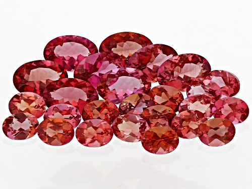 Photo of Red Lab Created Bixbite Mixed Oval Faceted Cut Gemstones Parcel 5CTW