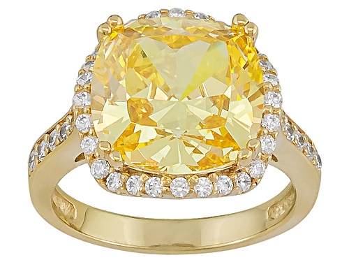 Canary and White Cubic Zirconia 18K Yellow Gold Over Sterling Silver Ring 10.59ctw - Size 9