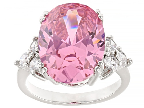 Bella Luce® 16.13ctw Pink & White Diamond Simulants Rhodium Over Sterling Silver Ring (9.98ctw Dew) - Size 7