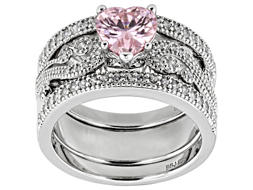 Bella Luce ® 2.50CTW Pink And White Diamond Simulants Rhodium Over Silver Heart Ring With Bands - Size 7