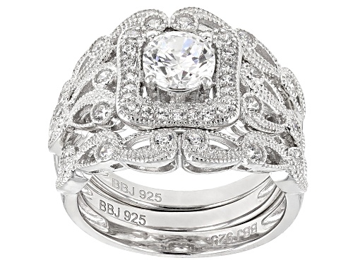 Bella Luce White Diamond Simulant Round 6mm Rhodium Over Sterling Silver Ring With Bands 2.92CTW - Size 7