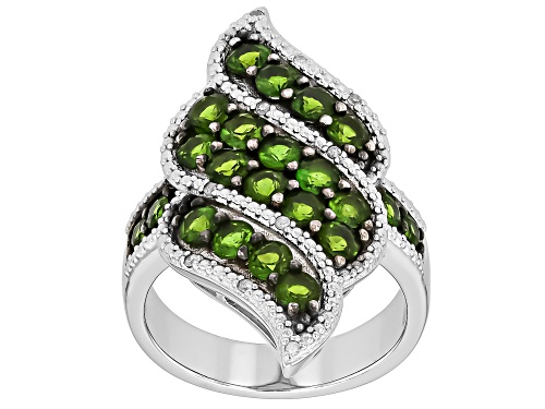 Chrome Diopside Round with White Diamond Rhodium Over Sterling Silver Ring 2.08ctw - Size 8