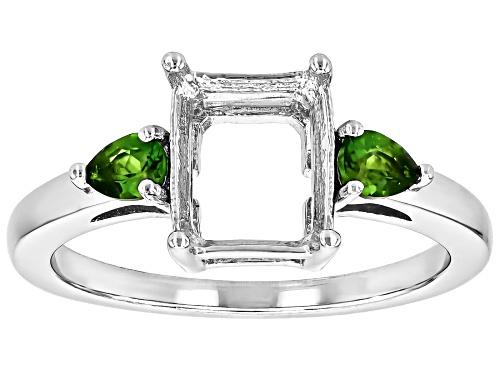Photo of Semi-Mount 9x7 Emerald Cut Rhodium Plated Sterling Silver Ring with Chrome Diopside Accent 0.21Ctw - Size 6