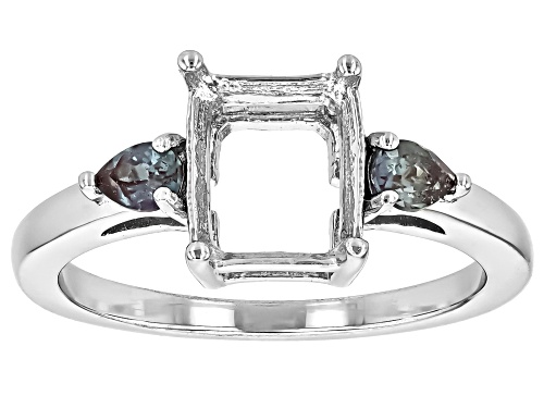 Photo of Semi-Mount 9x7mm Emerald Cut Rhodium Plated Sterling Silver Ring with Synthetic Alexandrite Accent - Size 7
