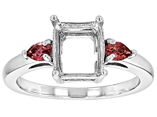 Photo of Semi-Mount 9x7 Emerald Cut Rhodium Plated Sterling Silver Ring with Pink Tourmaline Accent 0.20Ctw - Size 10