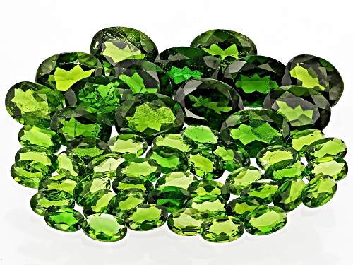 Green Chrome Diopside Mixed Oval Faceted Cut Gemstones Parcel 25CTW