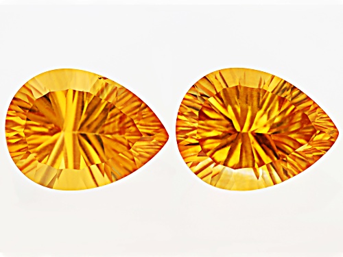 Yellow Citrine 16x12mm Pear Concave cut Gemstone Matched Pair 14ctw