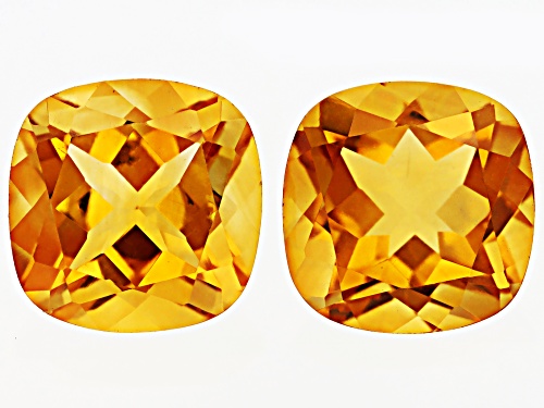 Yellow Citrine 7mm Cushion Faceted cut Gemstones Matched Pair 2CTW